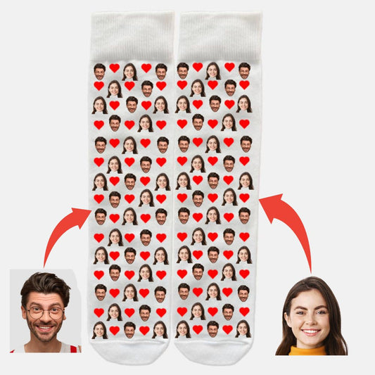Çift Yüz ve Kalp Baskılı Çorap Resim Yükle TOPUKSUZ - Bikafa Tasarım