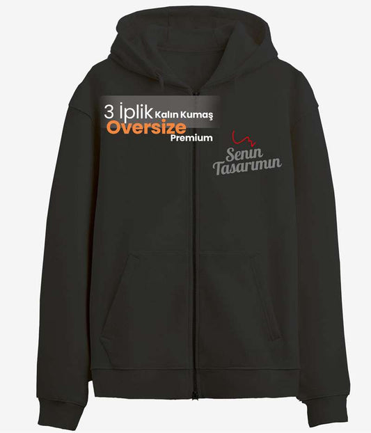 Sweatshirt Tasarla Fermuarlı Kapuşonlu Kalın Kumaş