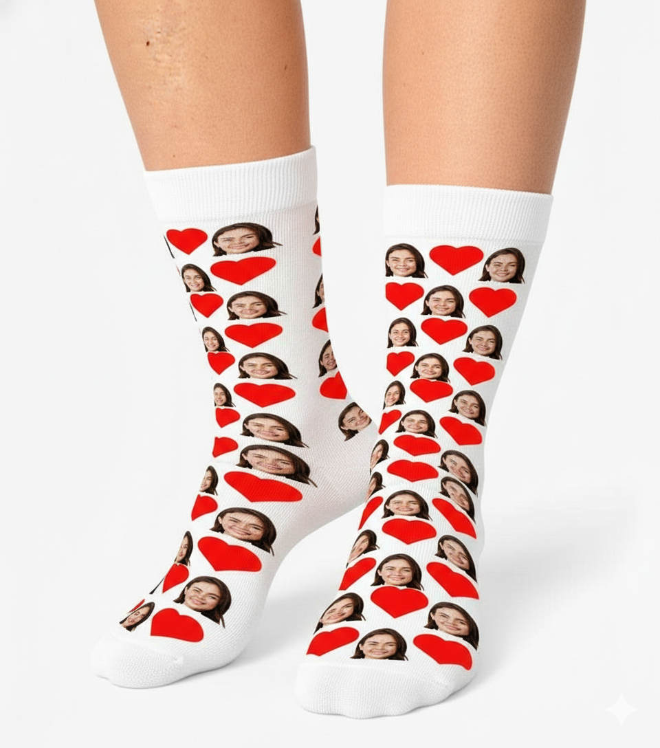 Yüz ve Kalp Baskılı Çorap Resim Yükle Biz Tasarlayalım