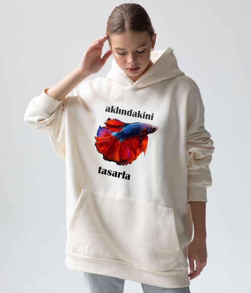 Oversize Sweatshirt Tasarla Kapuşonlu Kalın Kumaş Premium