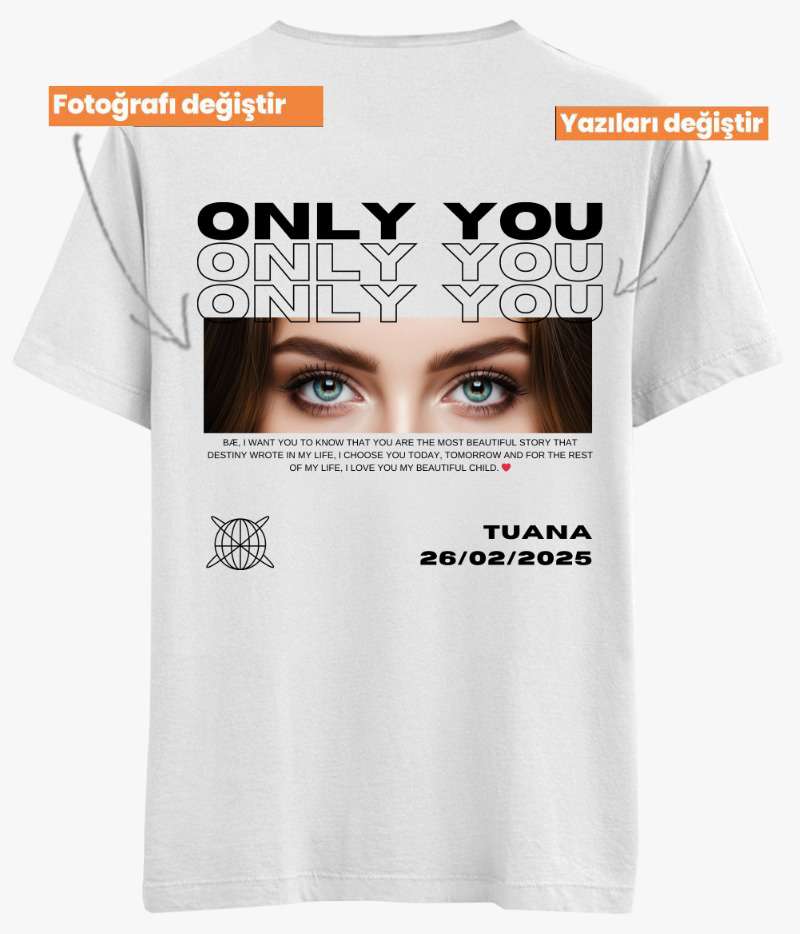 Sevgililere Özel Hatıra Tişörtü Sevgili İsmi ve Gözler - Bikafa Tasarım