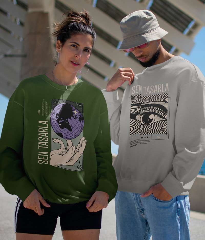 Oversize Sweatshirt Kapüşonsuz Model Premium Kalın Kumaş