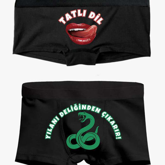 Boxer Tasarla Tatlı Dil Yılanı Deliğinden Çıkarır Çift Kombini