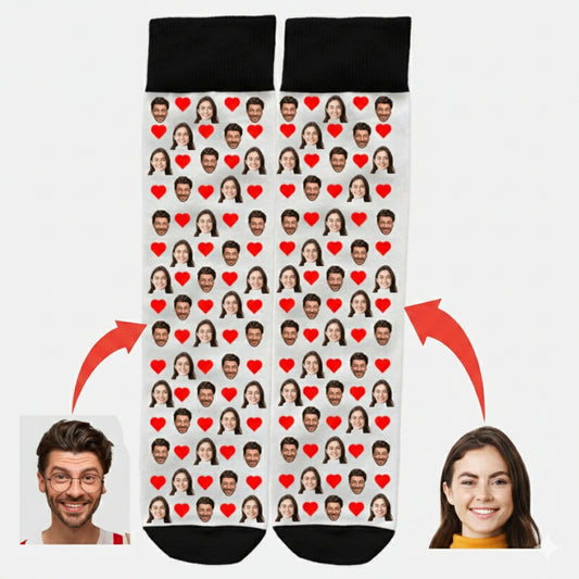 Çift Yüz ve Kalp Baskılı Çorap Resim Yükle TOPUKSUZ