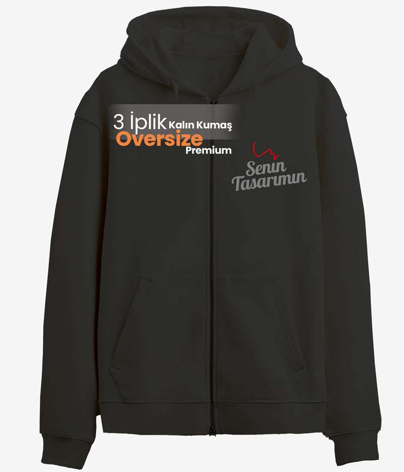 Sweatshirt Tasarla Fermuarlı Kapuşonlu Kalın Kumaş Premium