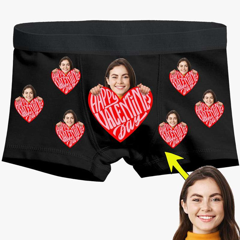 Boxer Tasarlama Sen Fotoğrafını Ekle Biz Tasarlayalım Happy Valentine Day Kalpli