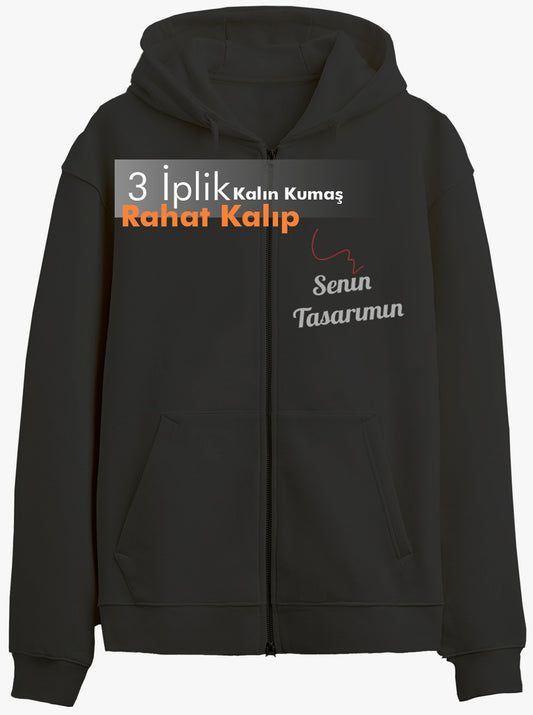 Sweatshirt Tasarla Fermuarlı Kapuşonlu Kalın Kumaş