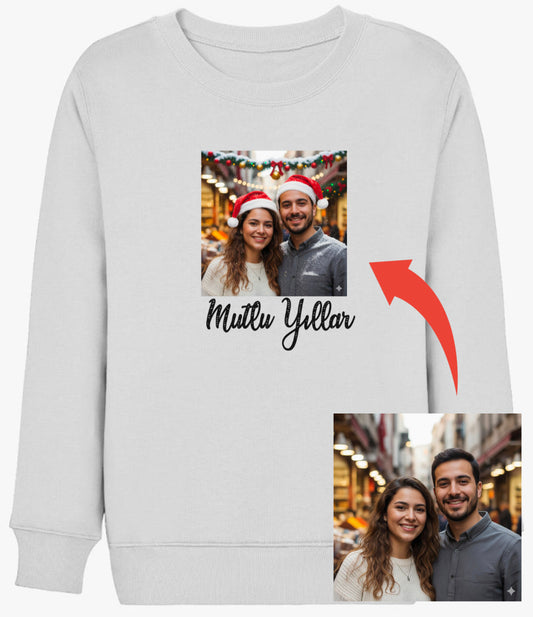 Fotoğraflarını Yılbaşı Konseptine Çevir Sweatshirt Tasarla