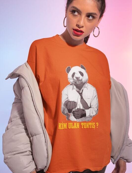 panda tasarımlı kadın tişörtü
