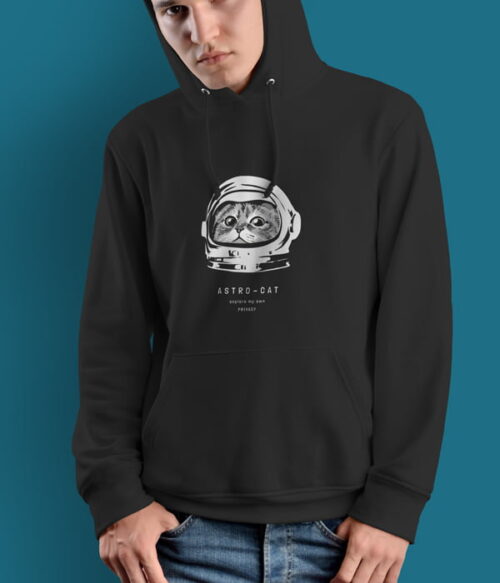 kedili tasarim sweatshirt astro cat siyah model erkek