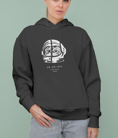 kedili tasarim sweatshirt astro cat siyah model kadin