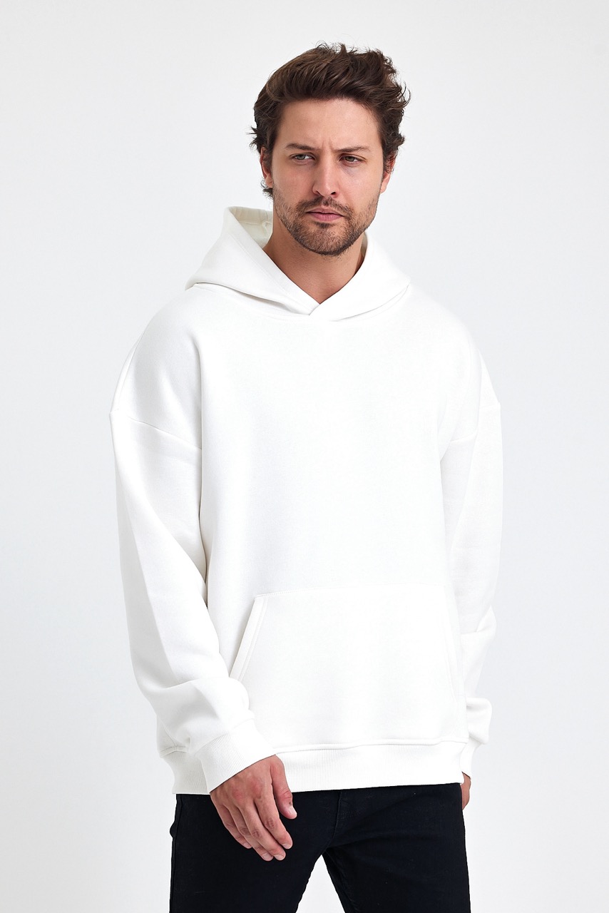 kapsonlu sweatshirt ekru erkek model4