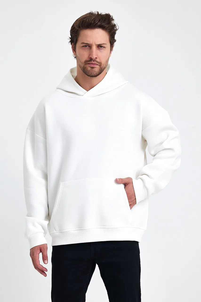 kapsonlu sweatshirt ekru erkek model7