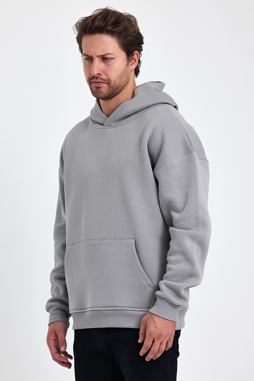 kapsonlu sweatshirt gri erkek model2