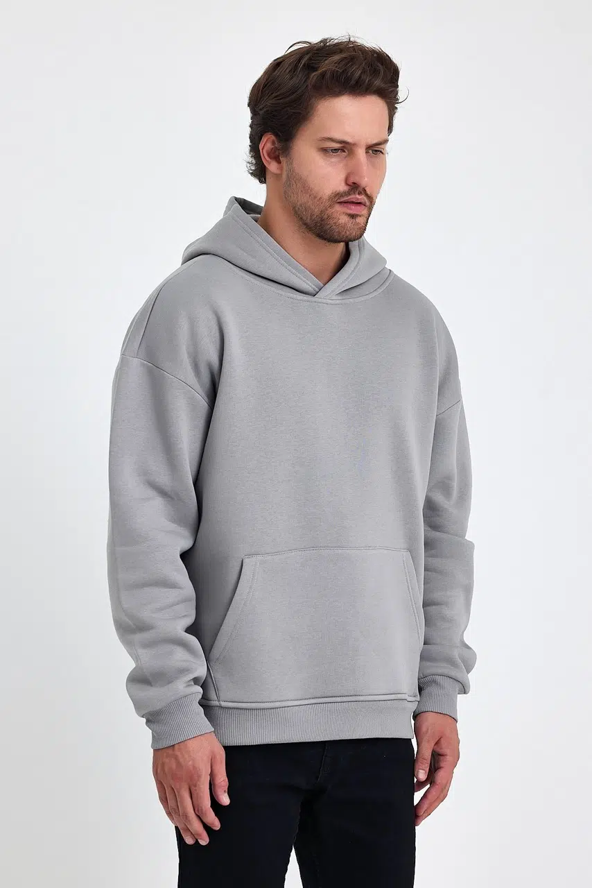 kapsonlu sweatshirt gri erkek model3