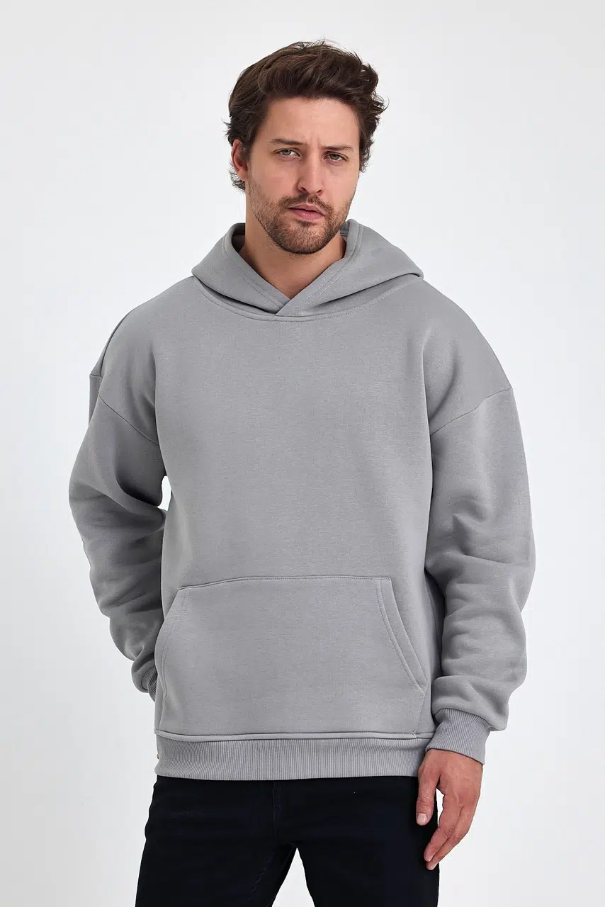 kapsonlu sweatshirt gri erkek model4