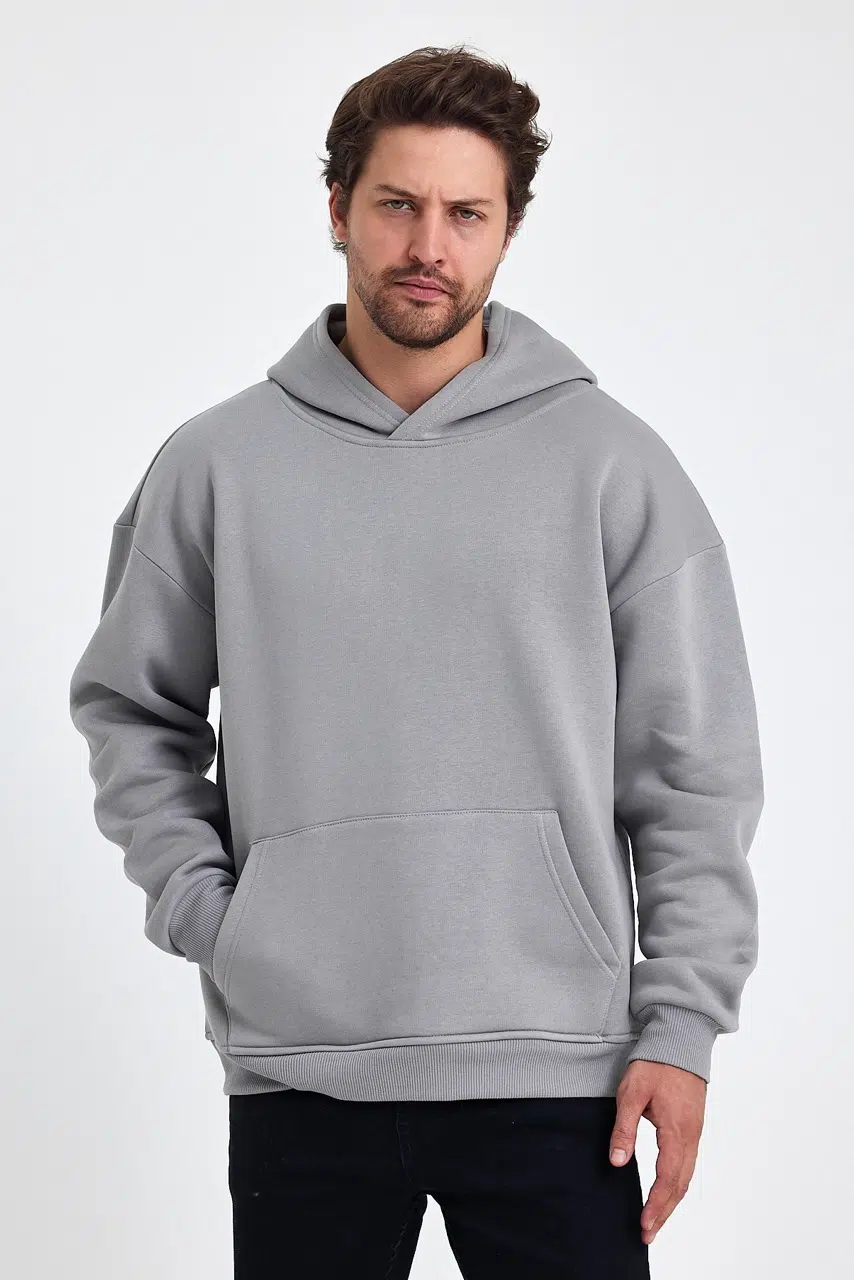 kapsonlu sweatshirt gri erkek model6