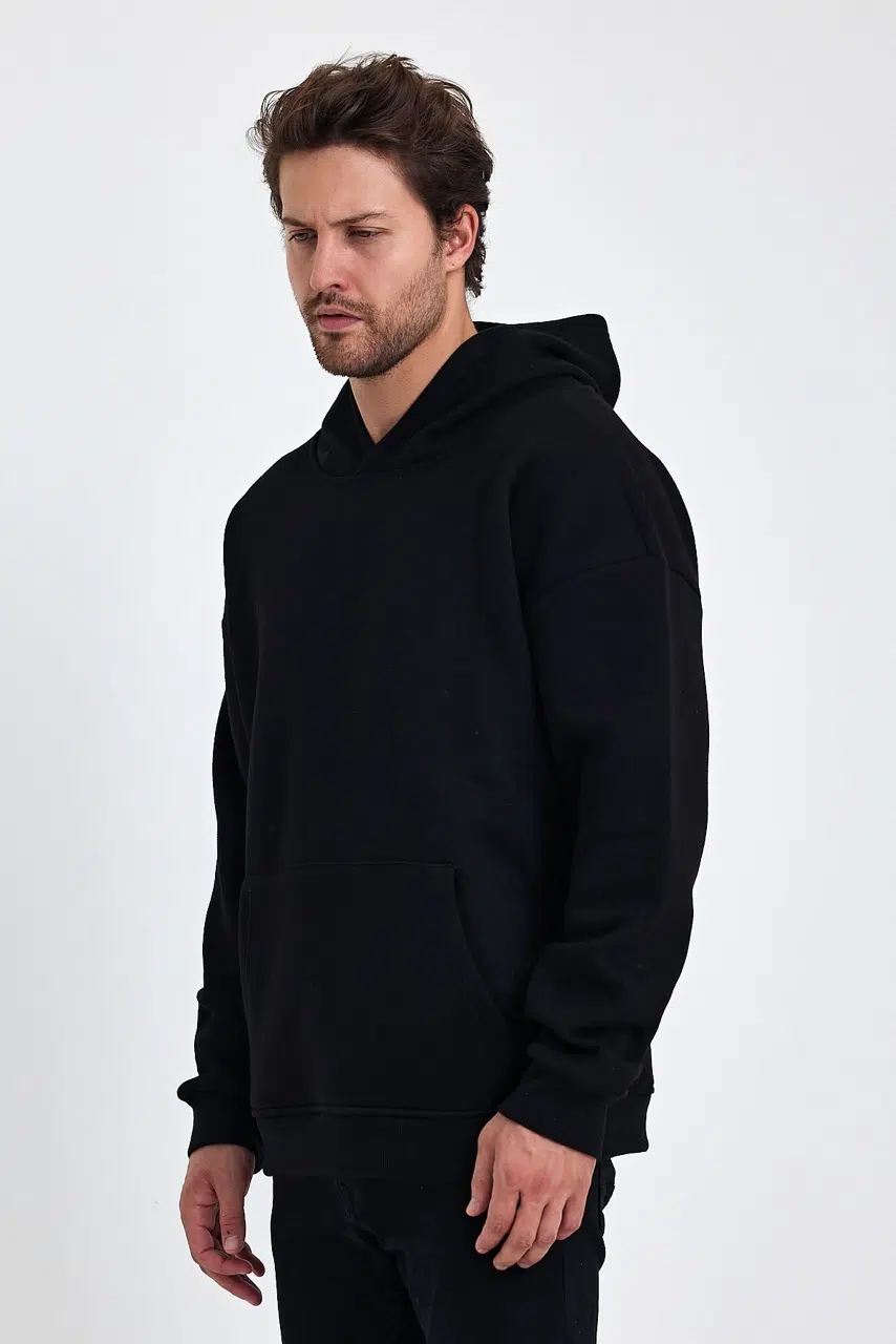 kapsonlu sweatshirt siyah erkek model3