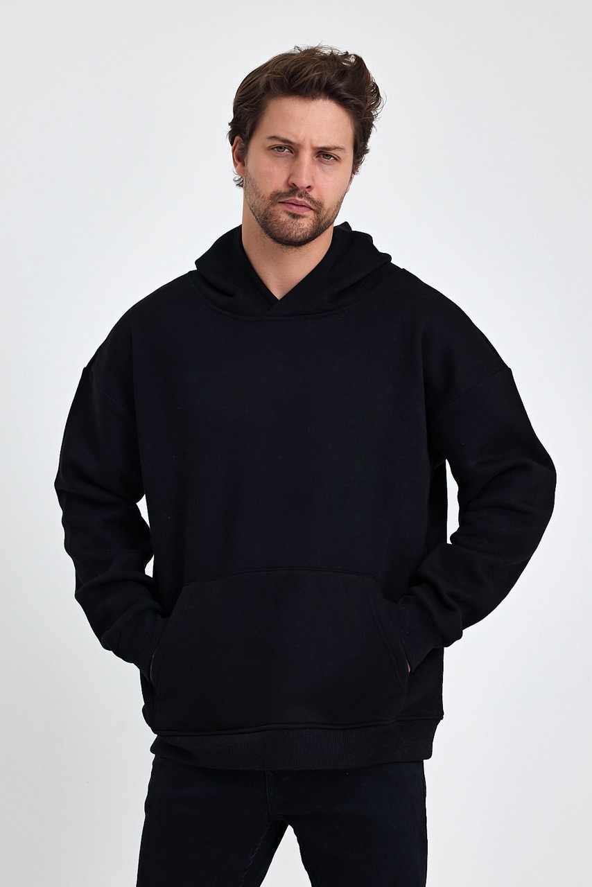 kapsonlu sweatshirt siyah erkek model5