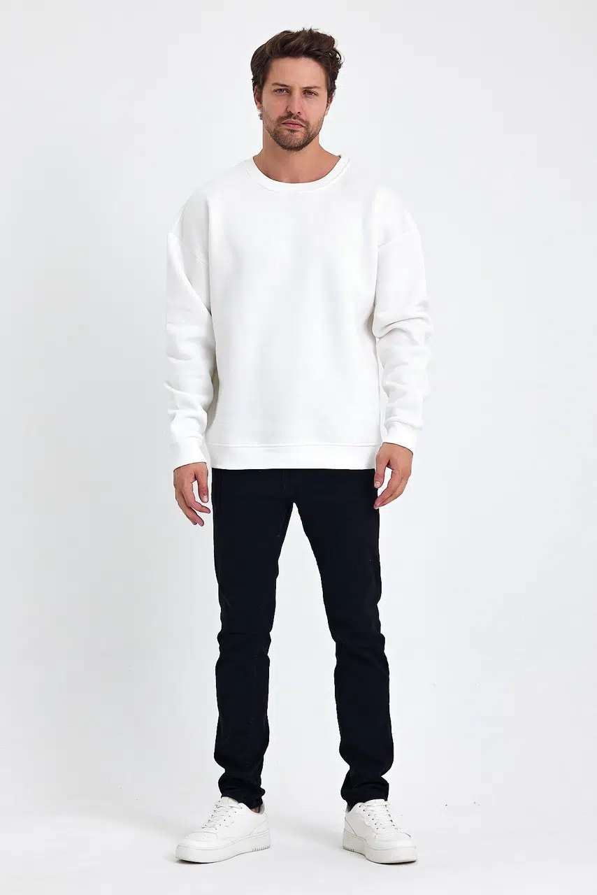 kapsonsuz oversize sweatshirt ekru erkek model 1