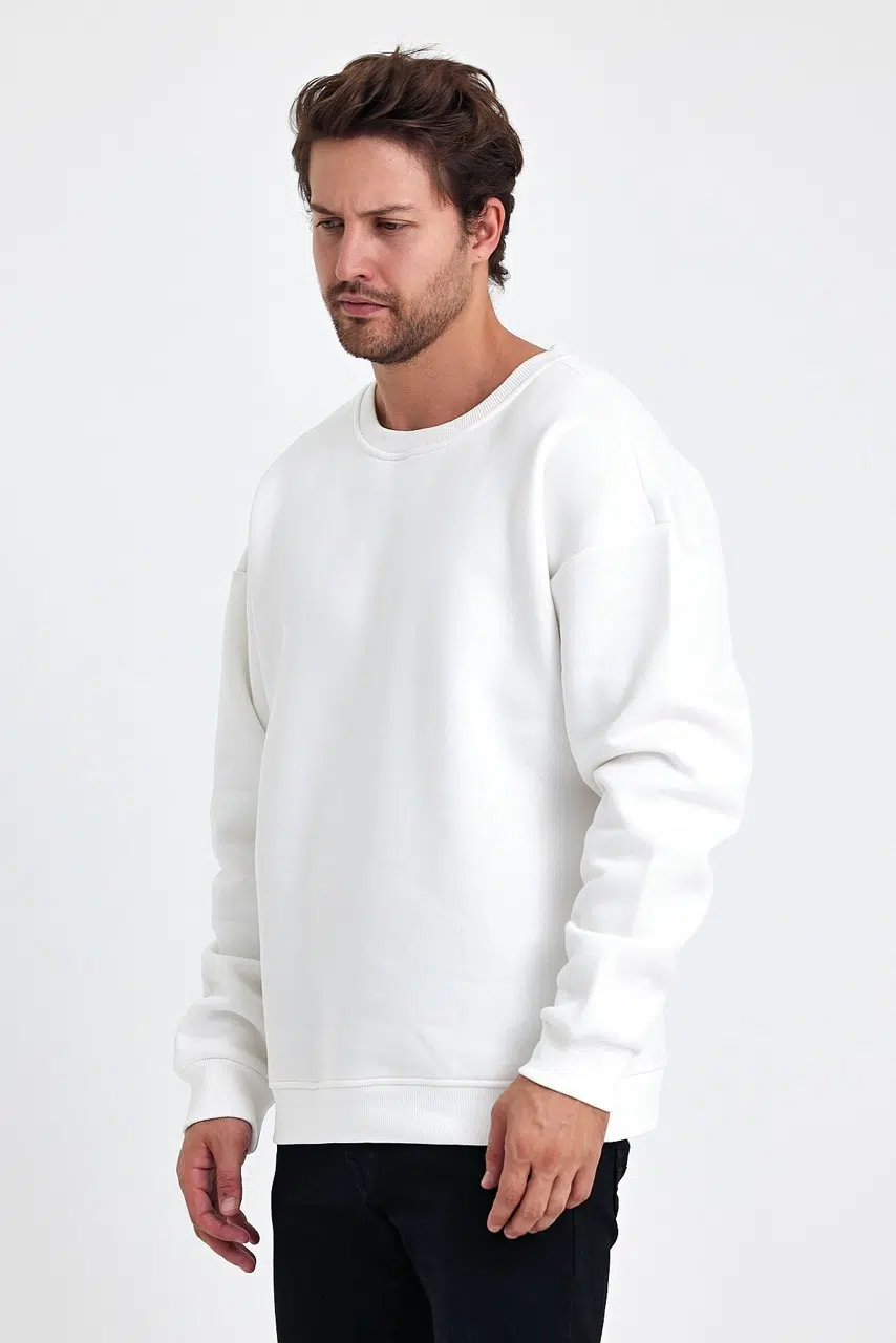 kapsonsuz oversize sweatshirt ekru erkek model 2