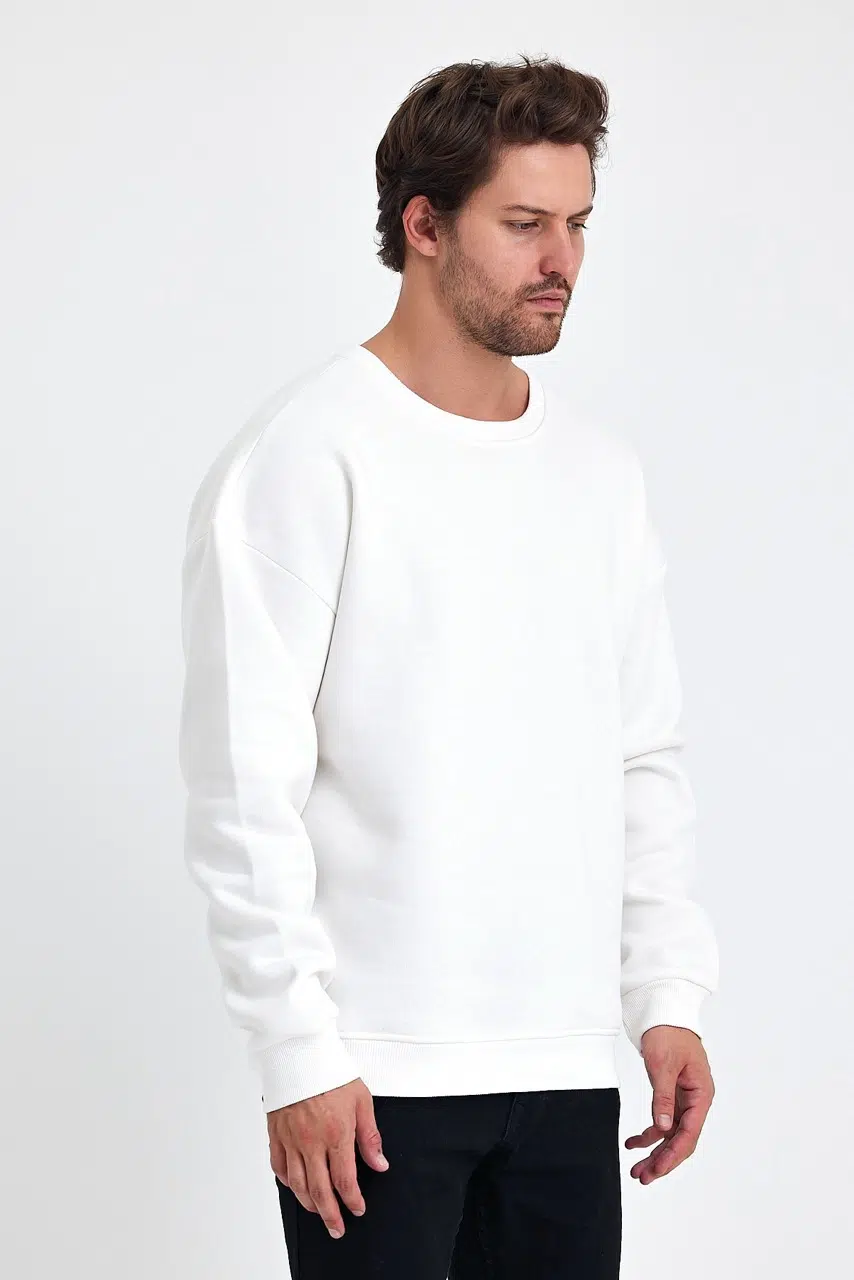 kapsonsuz oversize sweatshirt ekru erkek model 3