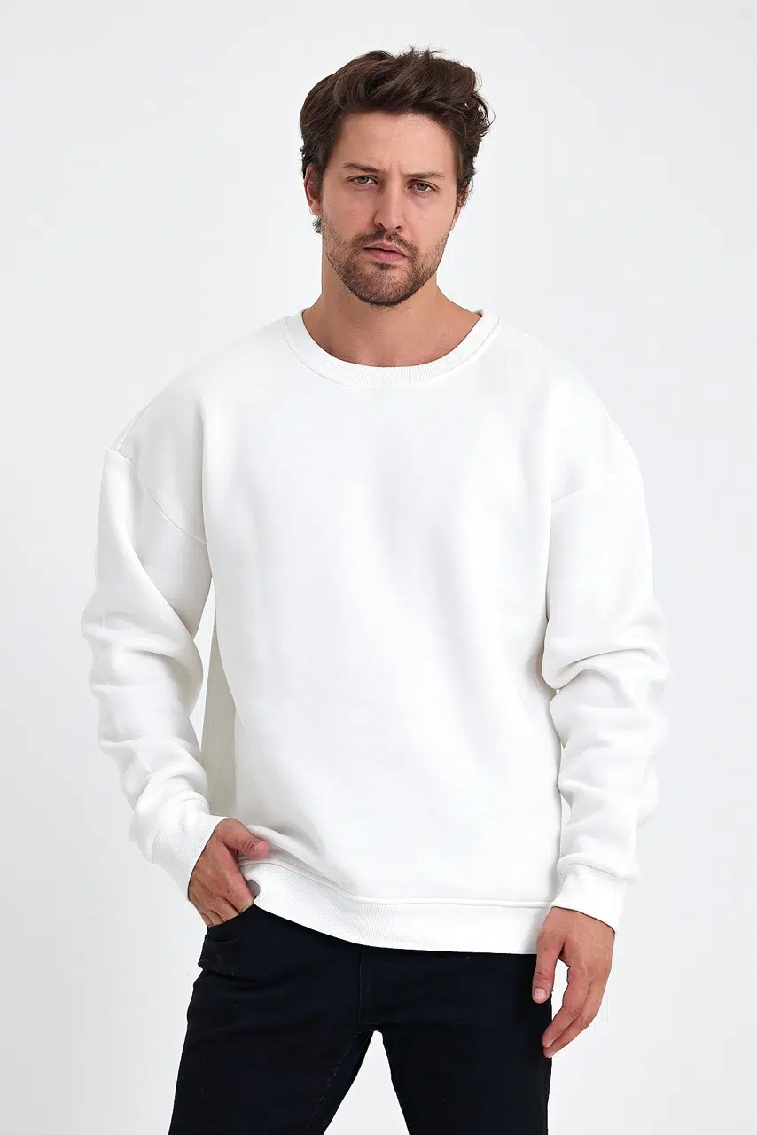 kapsonsuz oversize sweatshirt ekru erkek model 4