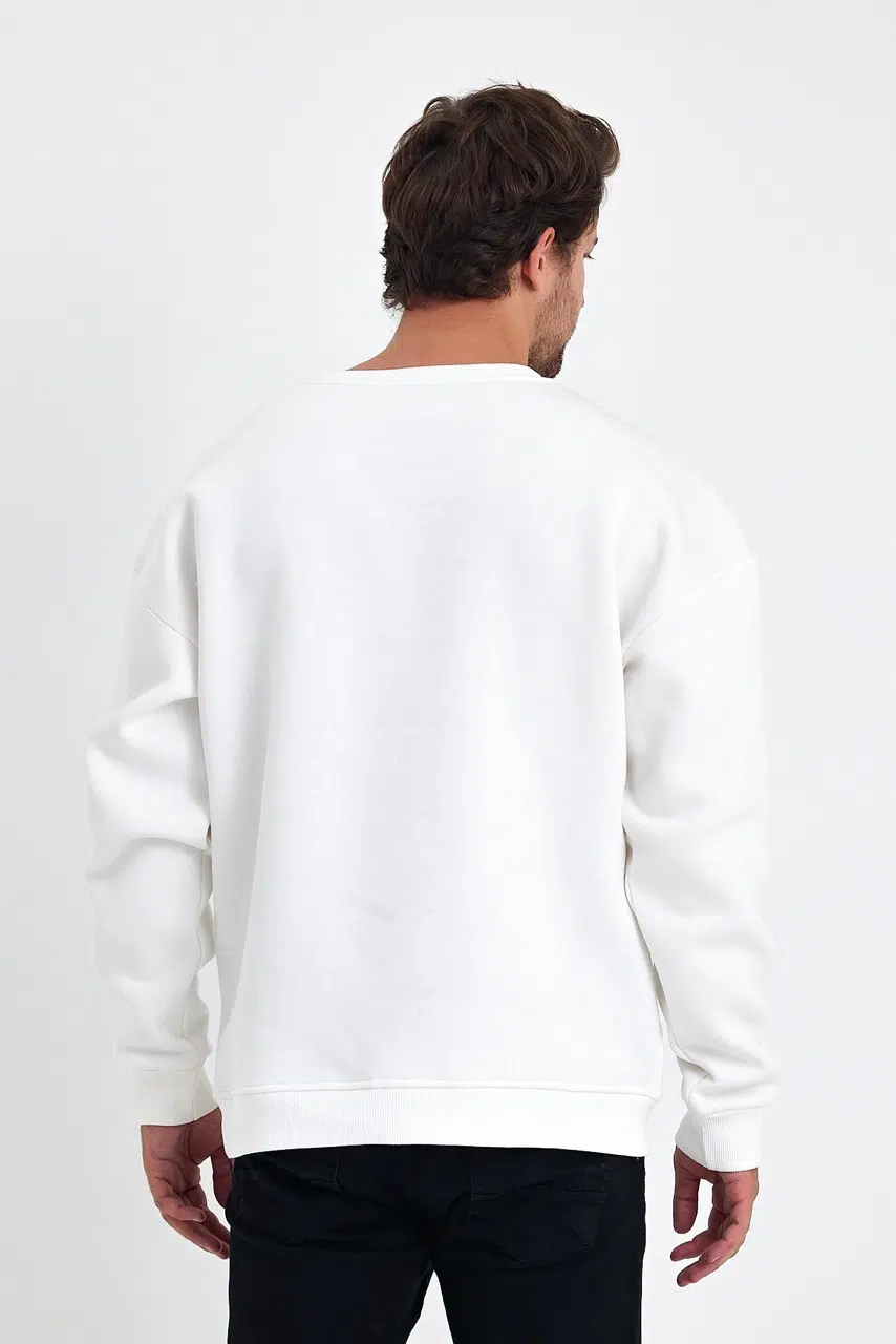 kapsonsuz oversize sweatshirt ekru erkek model 5