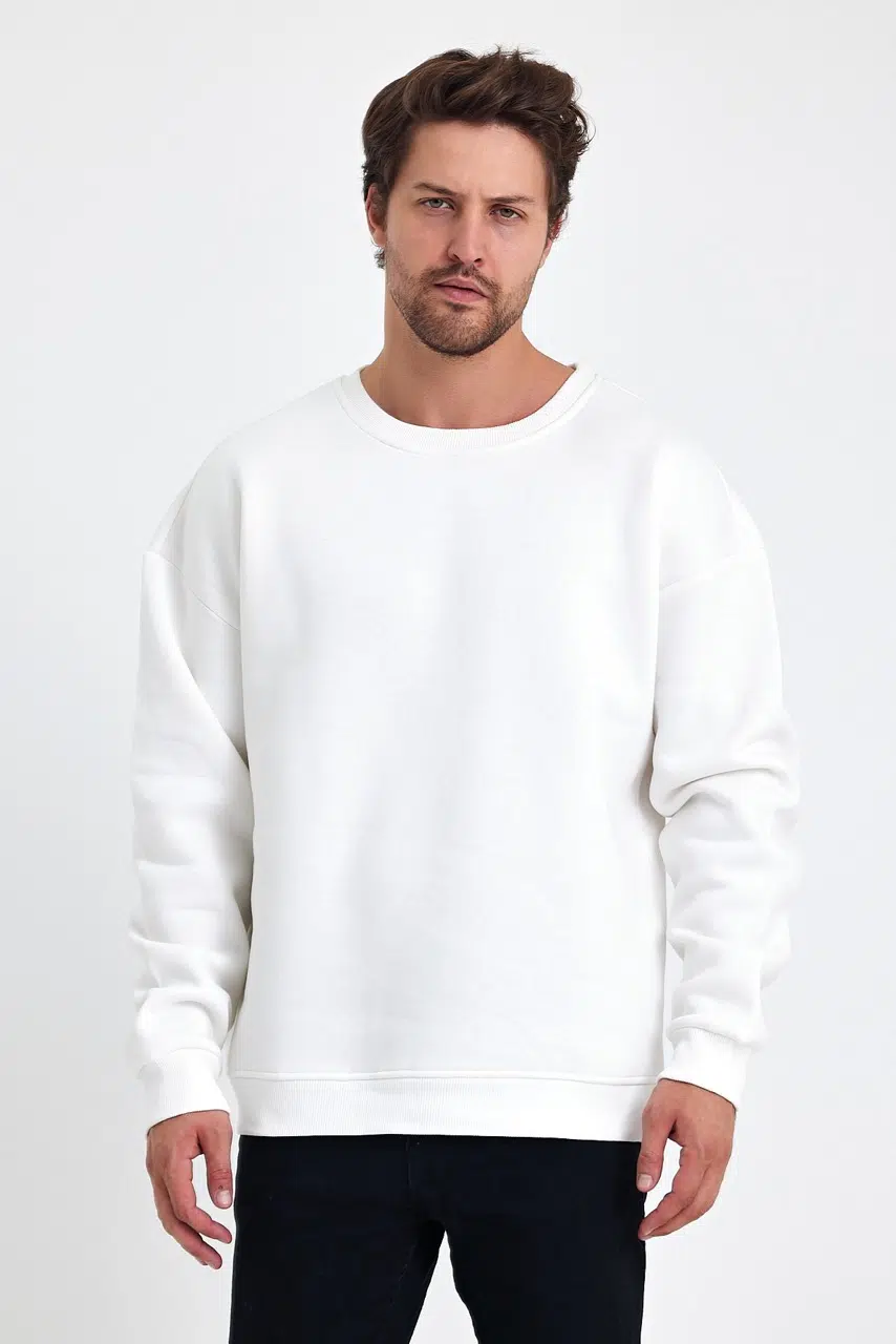 kapsonsuz oversize sweatshirt ekru erkek model 6