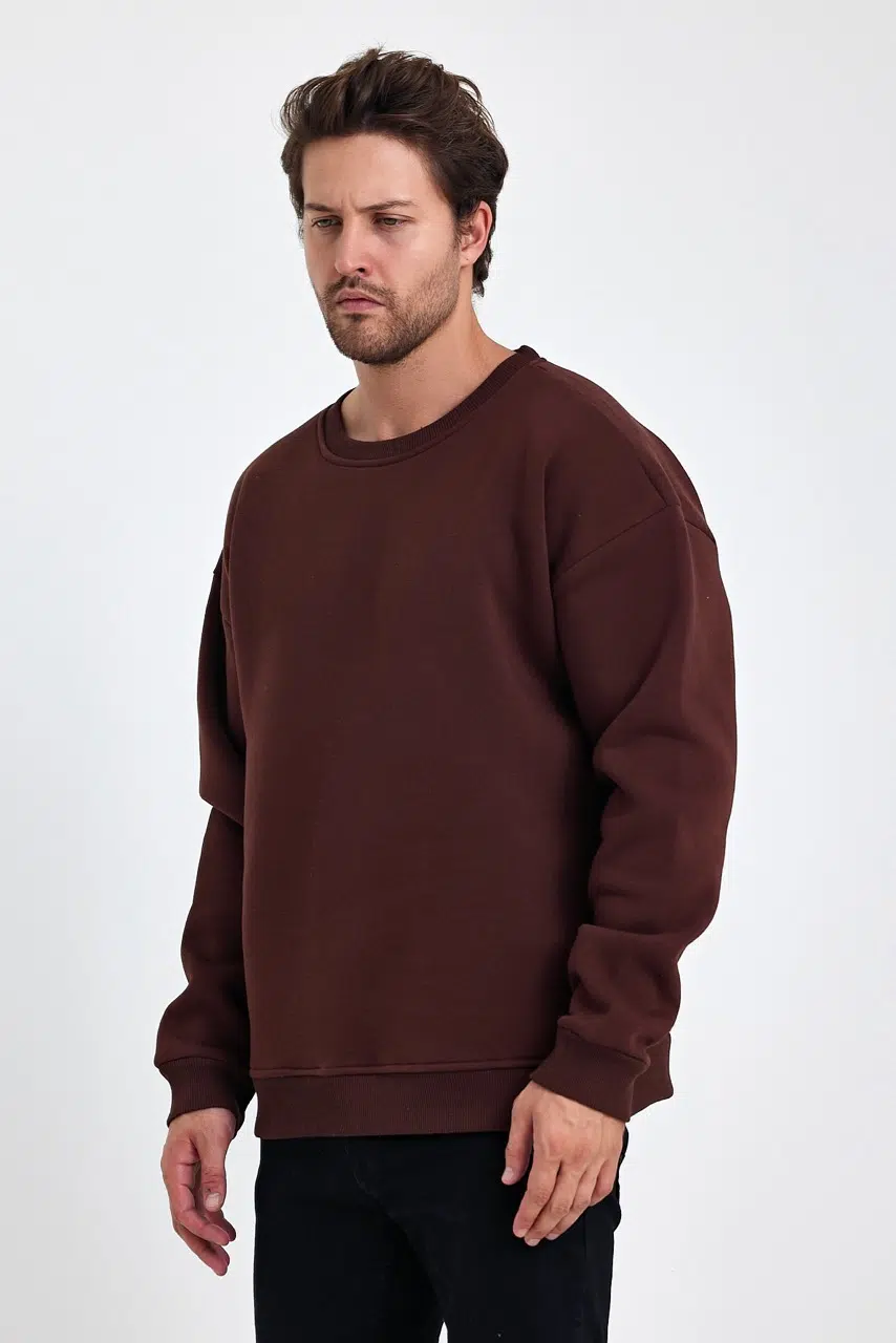 kapsonsuz oversize sweatshirt kahve erkek model 2