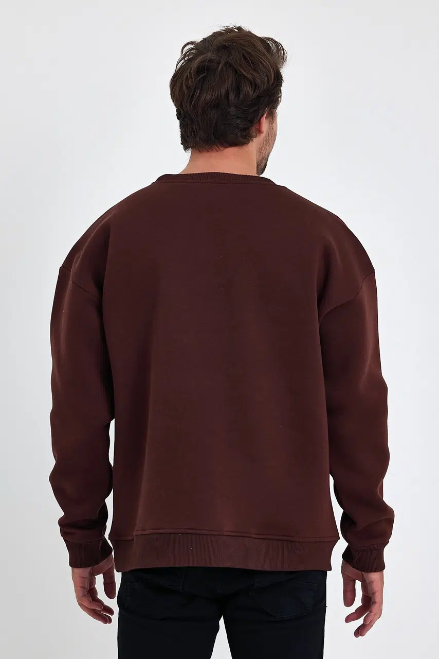 kapsonsuz oversize sweatshirt kahve erkek model 7