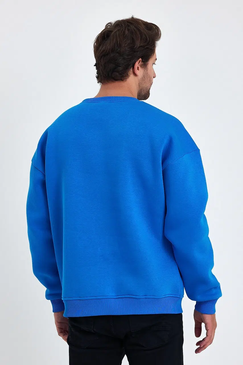 kapsonsuz oversize sweatshirt mavi erkek model 7