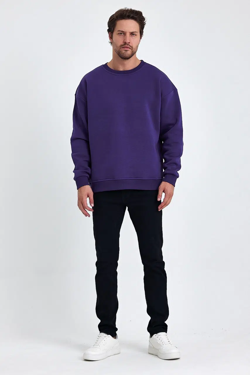 kapsonsuz oversize sweatshirt mor erkek model 1