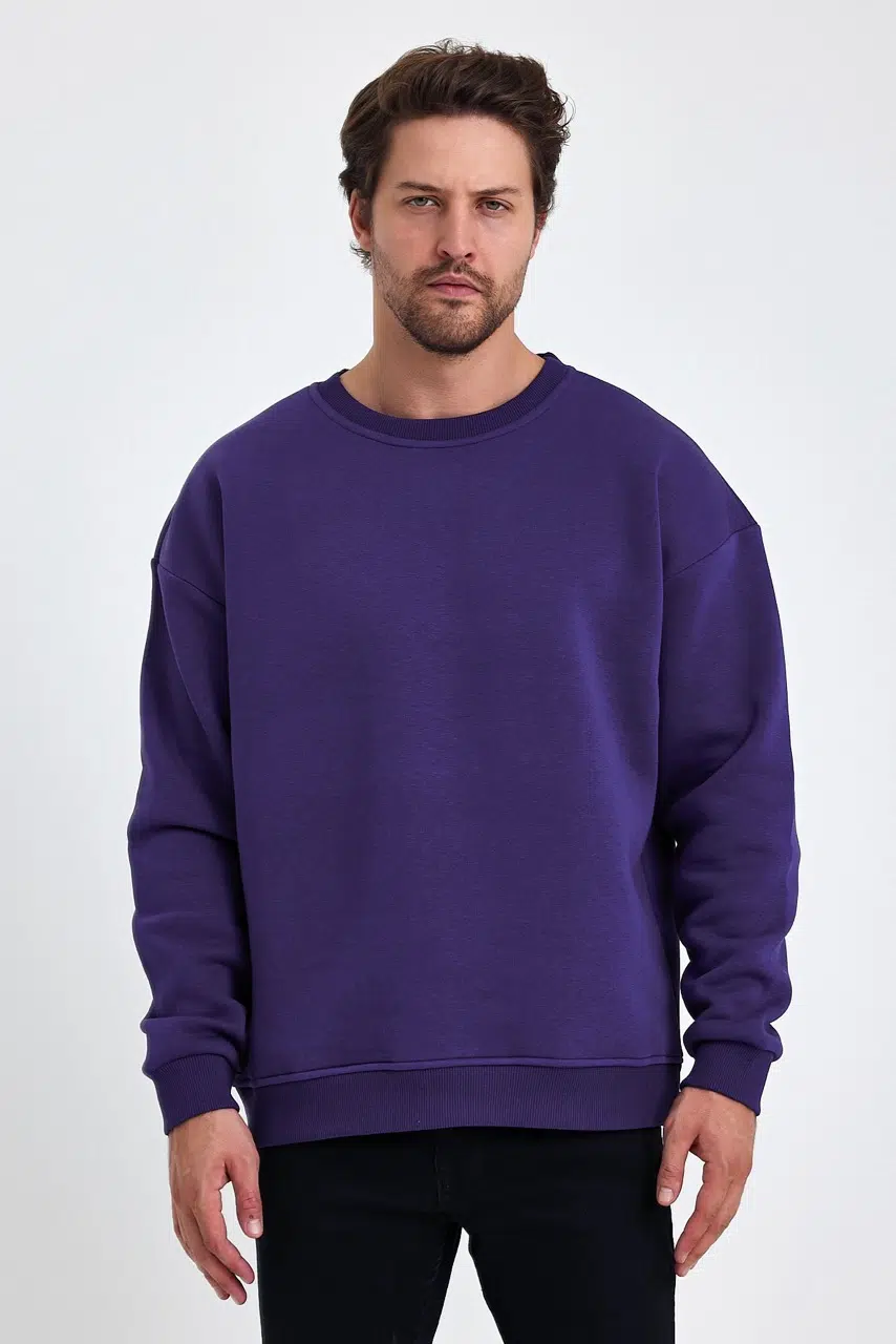 kapsonsuz oversize sweatshirt mor erkek model 2