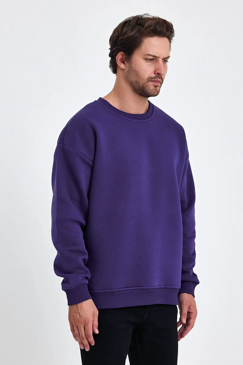 kapsonsuz oversize sweatshirt mor erkek model 4