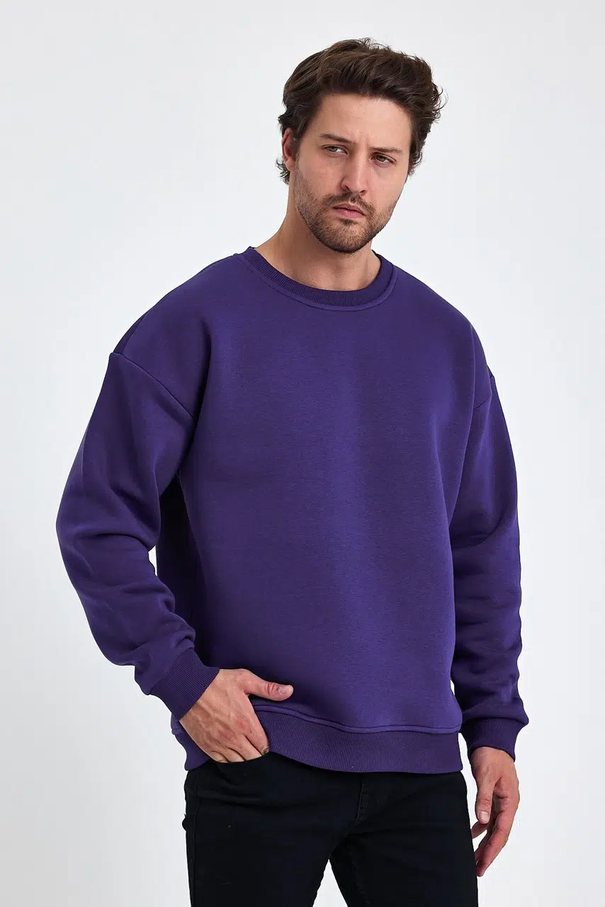 kapsonsuz oversize sweatshirt mor erkek model 5