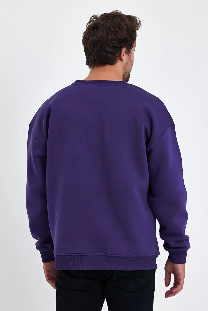 kapsonsuz oversize sweatshirt mor erkek model 6