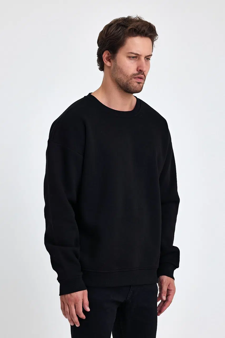 kapsonsuz oversize sweatshirt siyah erkek model 2