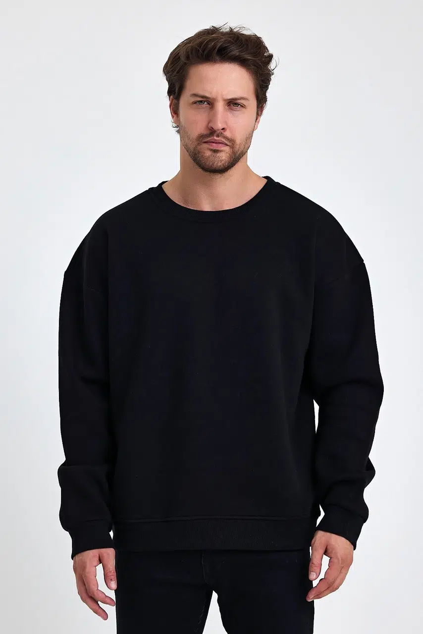 kapsonsuz oversize sweatshirt siyah erkek model 4