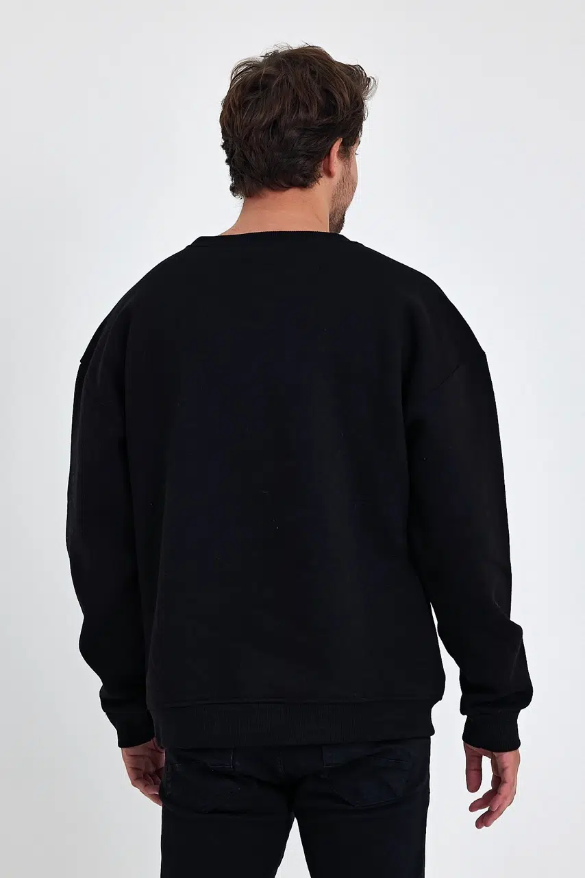 kapsonsuz oversize sweatshirt siyah erkek model 8